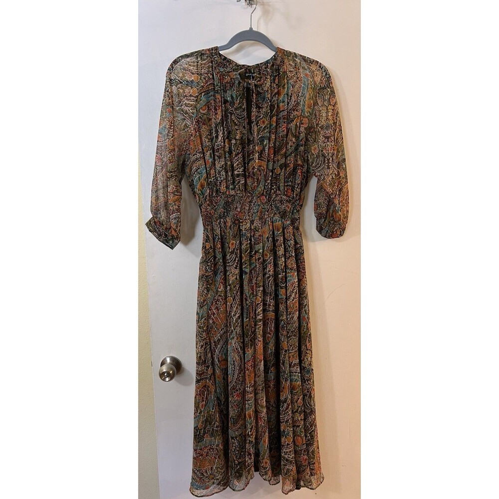 Sam and Jess Multicolor Floral Round Neck Tie 3/4 Sleeve Chiffon Midi Dress M